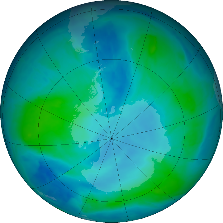 Antarctic ozone map for 03 February 2016